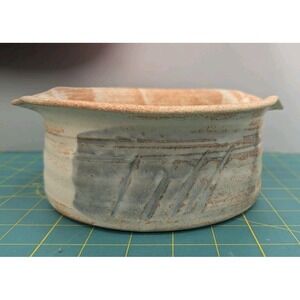 Pottery Bowl Shades of Brown 3" Height 8" Diameter Handles on Sides Handcrafted